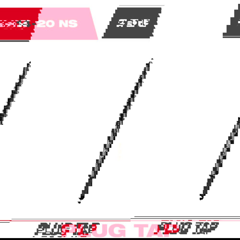 Straight Flute Taps; Tap Type: Straight Flute ; Thread Size (Inch): #14-20 ; Chamfer: Plug ; Material: High-Carbon Steel ; Coating/Finish: Black Oxide ; Thread Direction: Right Hand